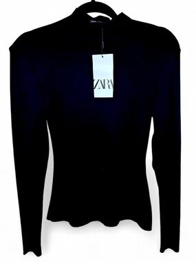 Zara Black Long-Sleeve Turtleneck Top